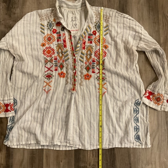 Johnny Was Peta & Greta Clapton Stripe Embroidered Linen Blend Lagenlook Tunic M - Picture 3 of 7
